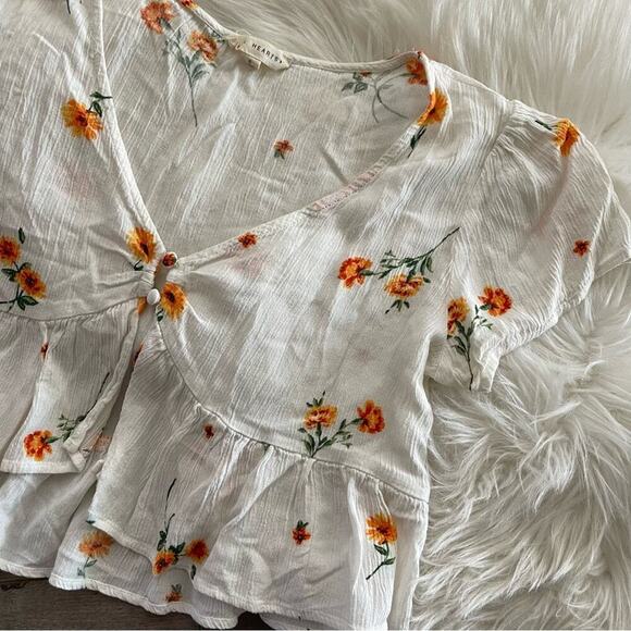 LA Hearts White Floral Button Open Cropped Blouse S - Picture 3 of 6